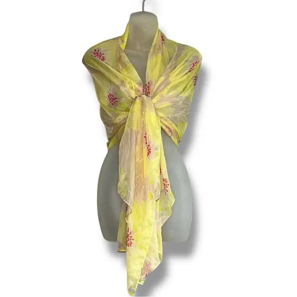 Sheer floral oversized wrap sarong scarf 41” x 70”